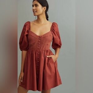 Maeve Anthropologie Puff Sleeve Sweetheart Mini Dress Small